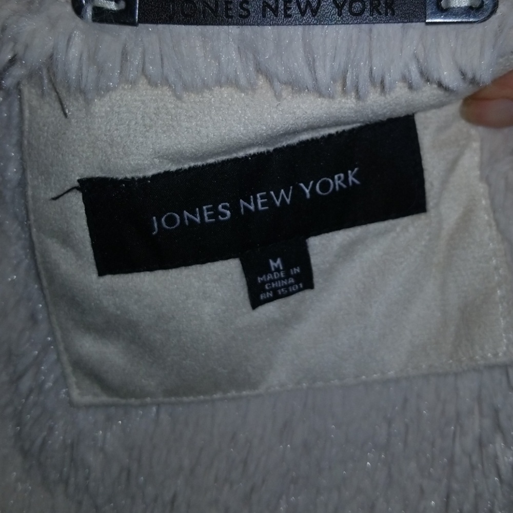 Jones NY cream faux suede swing coat